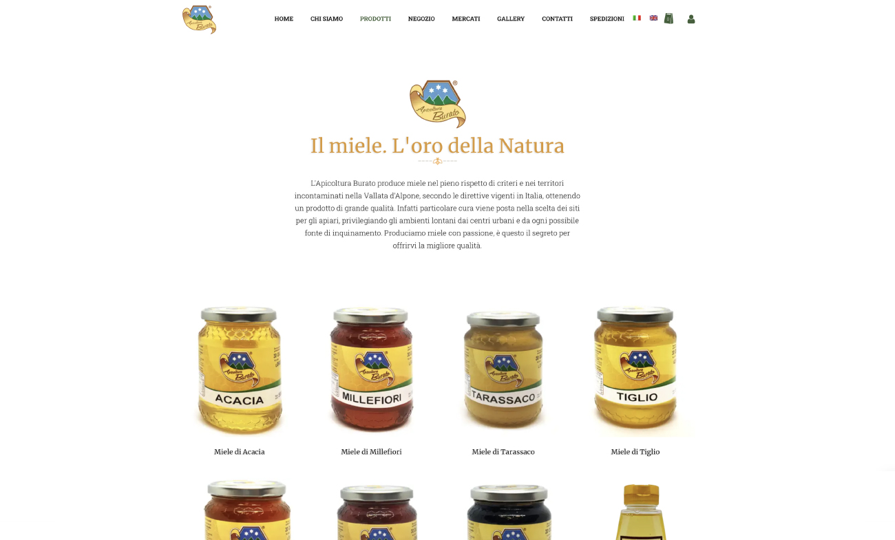 pagina web del sito e-commerce apicoltura burato