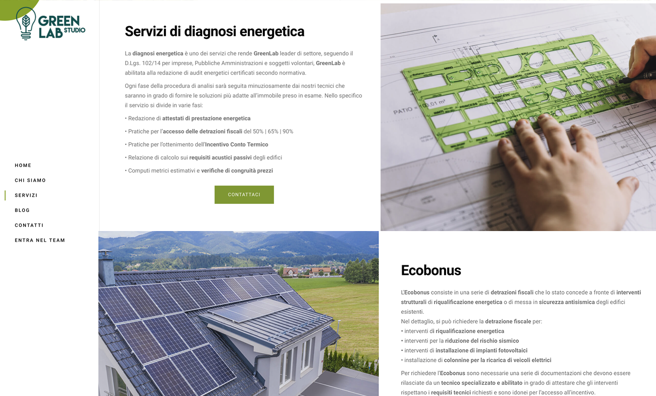 immagine del sito web realizzato per Green Lab Studio